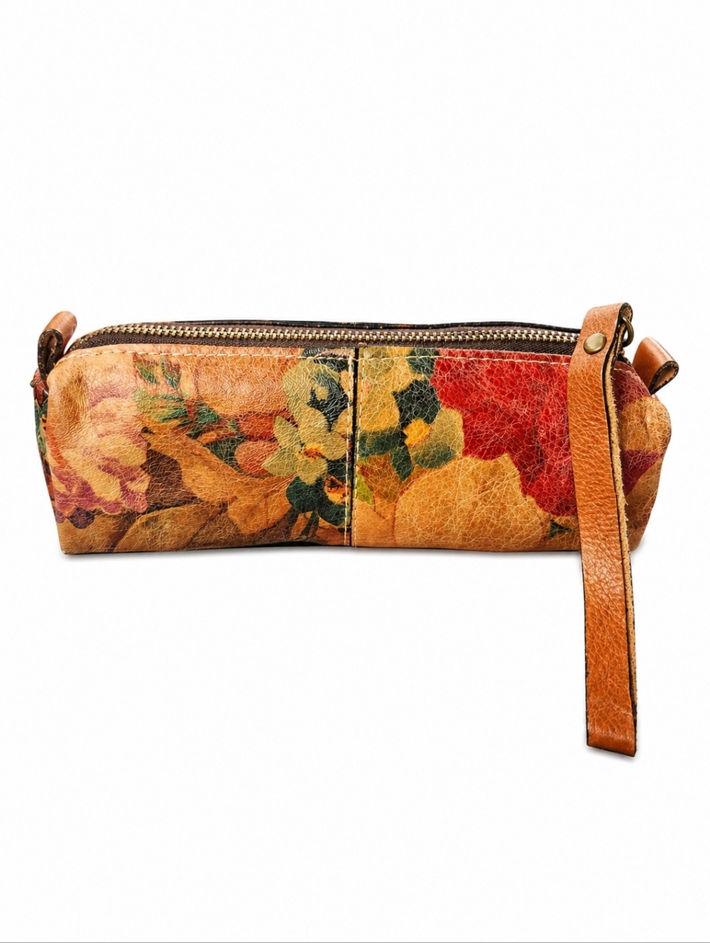 Patricia Nash Floral Leather Wristlet Pouch Cosmetic Bag Vintage Print